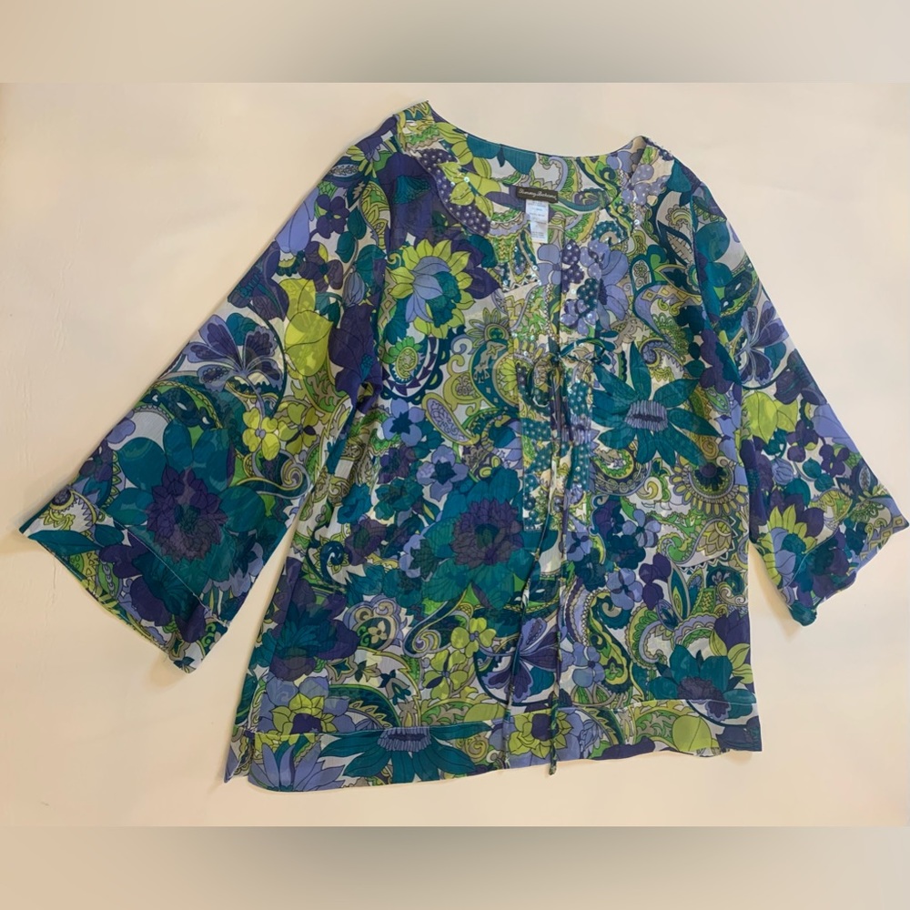 Tommy Bahama Sz small Paisley Floral Lace Up Embellished Swim Cover Up (bin D) - Picture 5 of 10